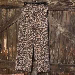 Chic Leopard Print Wide Leg Pants with Drawstring